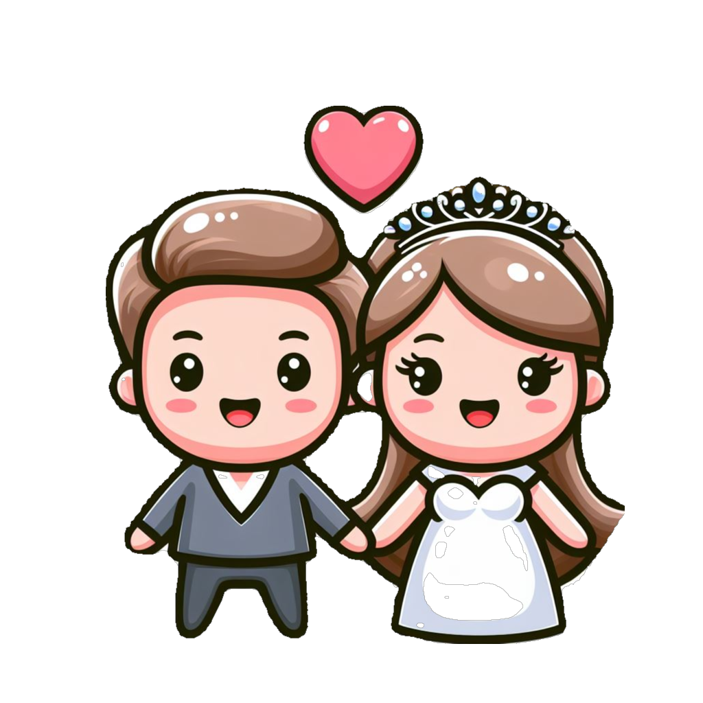 Craft a charming mascot for your couple boy and girl, featuring with smiling faces. Use whit